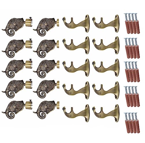 Image of GLOXY Rajwada Royal Hathi Curtain Brackets - Designer Curtain Rod Holder with 1-Inch B Type Rod Support - Antique Finish Curtain Holder - Wall Decoration Items for Hall and Home Decor (Pair of 5)