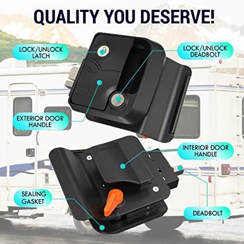 Image of LATCH.IT Rv Door Lock Black | Camper Door Lock fits 2.75 inch x 3.75 inch Hole | 2 Keys Included RV Door Latch | All Metal Enclosed Trailer Door Latch | Camper Door Latch for Trailers, Fifth Wheels & More