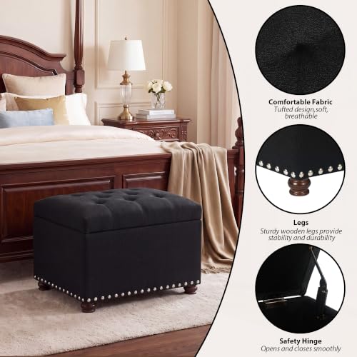 Image of Joveco 24 inch Ottoman with Storage,Fabric Tufted Storage Ottoman with Legs