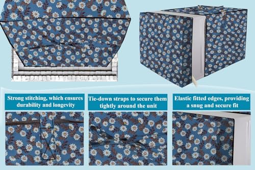 Image of The Furnishing Tree Elastic fit waterproof Polyester window ac cover suitable for Croma 1.5 Ton, Dustproof cover for inner and outer section, In CM: (55.88x71.12x45.72), Floral Pattern Blueish Grey