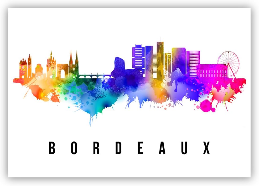 Pera Print France Poster, France-Bordeaux Poster, France Illustration Skyline City Poster, Modern Skyline Poster, Cityscape and Landmark Print, Home-Office Wall Art Decoration