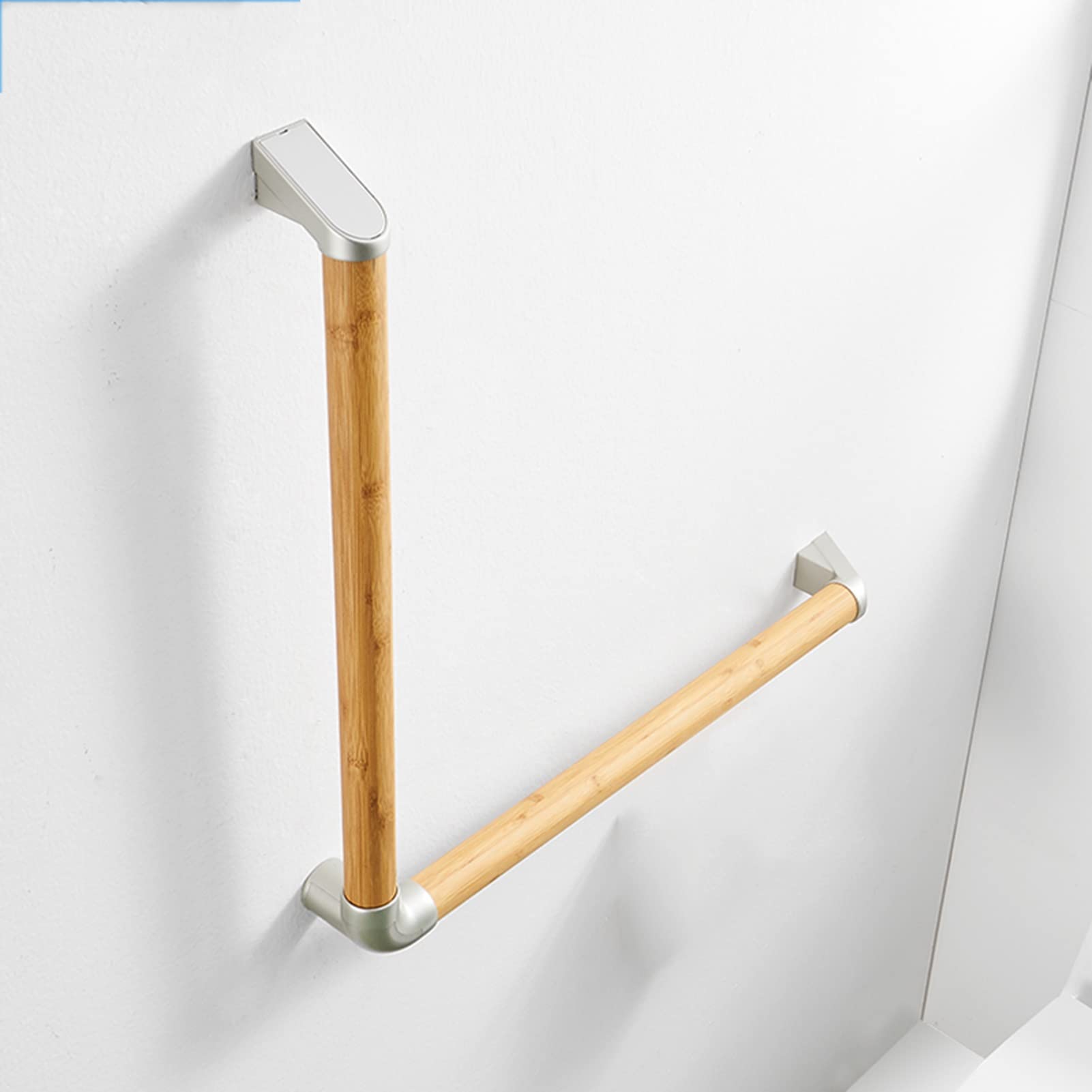 Maniglione di Sicurezza, Barra di Equilibrio a Parete, Telaio a L in Legno massello per WC, Asta Doccia per disabili e Anziani, per Bagno in casa o in Hotel.