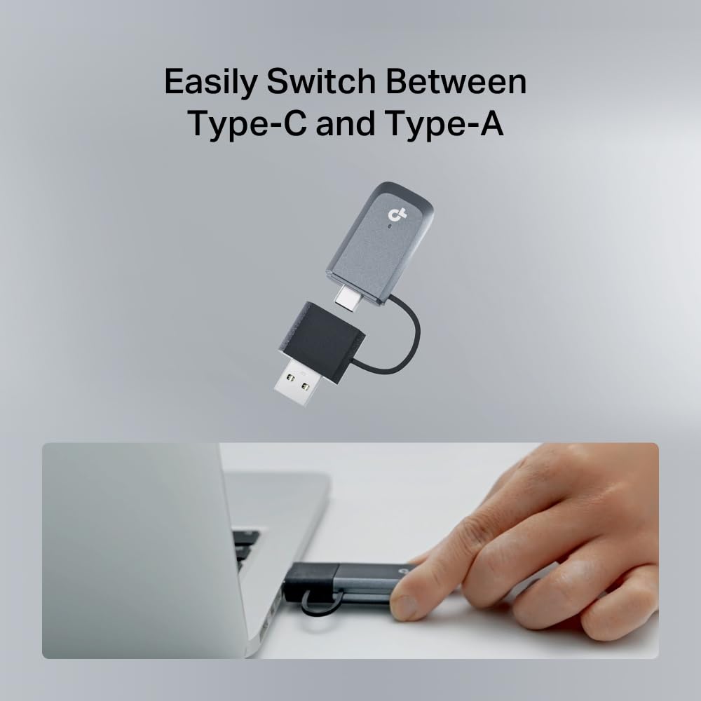 TP-Link Archer TBE400U Wi-Fi 7 WLAN Stick für PC, USB-C/A WLAN Adapter BE6500 Tri-Band, MU-MIMO, WPA3, USB 3.0, nur Kompatibel mit Windows 10/11