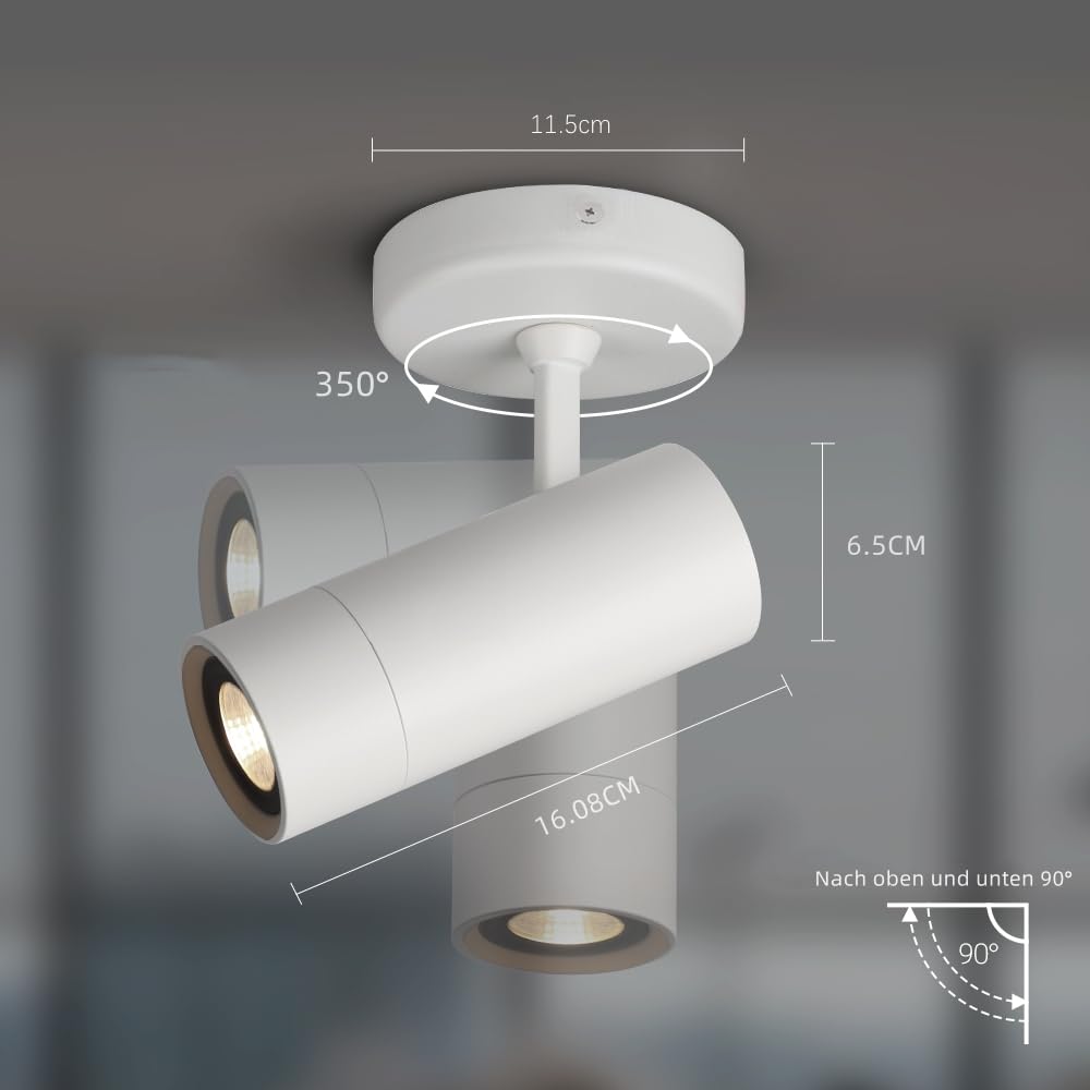 Aisilan Deckenstrahler LED 1 Flammig Weiß Dimmbar GU10 Schwenkbar Deckenleuchte Strahler Modern Drehbar Deckenlampe Spots für Wohnzimmer, Schlafzimmer, Küche