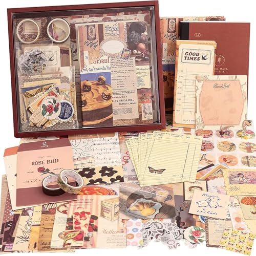 Image of 346Pcs Paper Vintage Aesthetic Scrapbook Kit Scrapbooking Supplies Kit With Bullet Junk Journal, Stationery, Washi Stickers A6 Grid Notebook Journaling Gift For Girl (Brown)