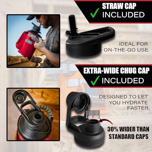 Image of Iron Infidel Workforce Water Bottle - 64 oz Insulated Stainless Steel | Half Gallon Vacuum Water Jug | Paracord Handle, Removable Sleeve | Large Thermal Flask | Hiking, Camping, Workouts (Red)