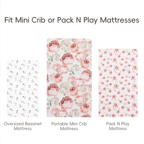 Image of david's kids 3 Pack Mini Crib Sheets, Soft Breathable Premium Pack N Play Sheets for Baby Boys Girls Neutral, Playard and Mini Crib Mattresses, Floral