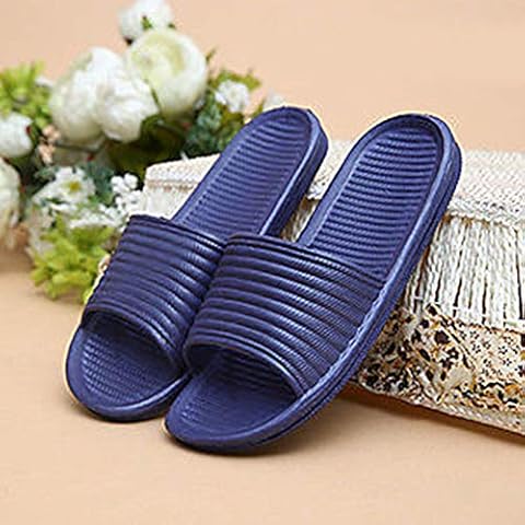 Porfeet Men's Slippers, Solid Color Slip On Sandals Anti-slip Slippers Men's Flip Flop Shower Shoes Dark Blue 42 Cover
