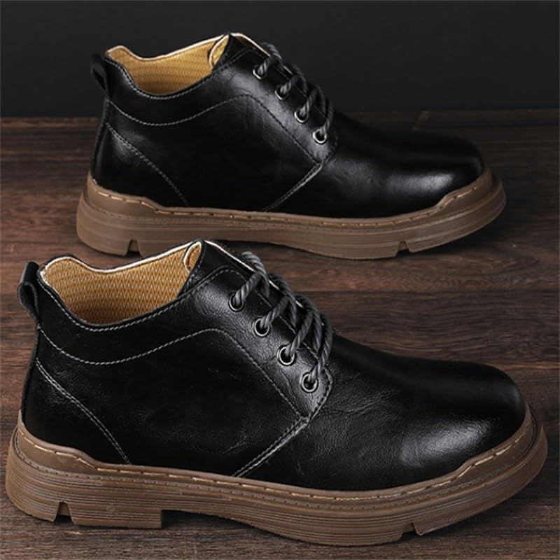 Men's Soft-Soled Oxford Shoes Mid-Cut Round Toe Casual Shoes Warm Shock-Absorbing Breathable Flat Heel Shoes for Men