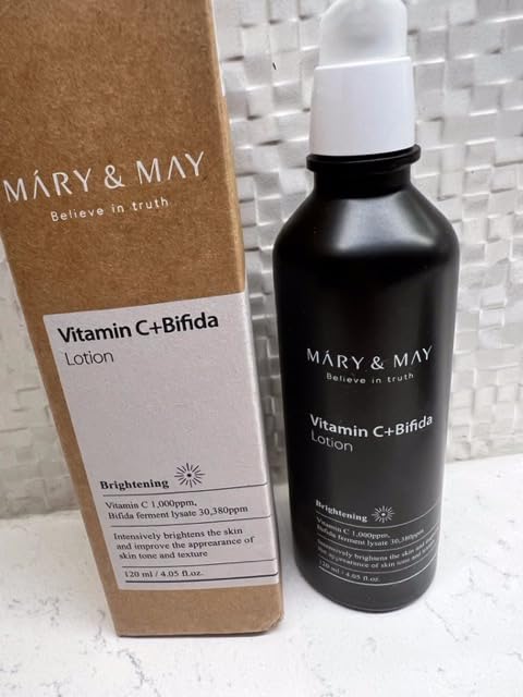 Mary&May Vitamin C+ Bifida Lotion - Nourishing Face Lotion for Evens Skin Tone and Moisturization - 30,000ppm Bifida Fermentation with 1,000ppm Vitamin C, 4.06 fl.oz