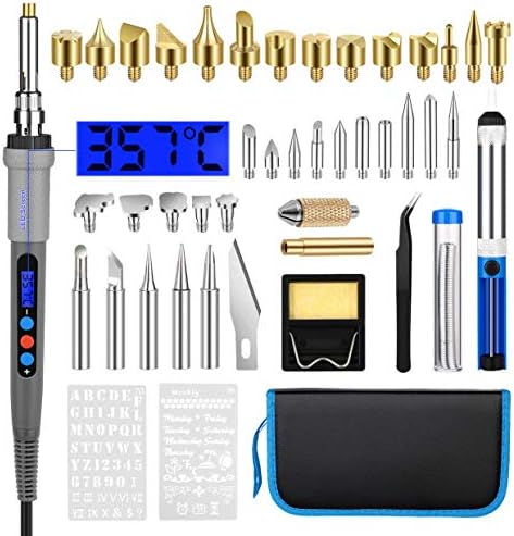 45pcs LCD Wood Burning Kit Wood Burning Pyrography Pen Tool Kit 60W with Temp Control Wood-Burning Pen, Engraving Craft Tools, Woodburning Tips,Soldering Tips, Stencil, Stand, Storage Bag