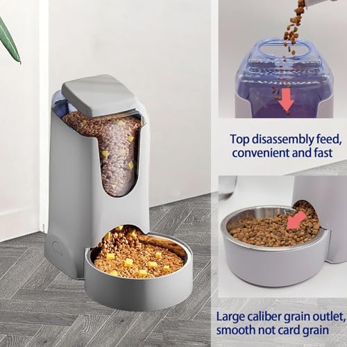 Pets Automatic Gravity Feeder Dogs 2.8L Food & 4L Water Dispenser Set with Stainless Steel Bowl for Small Medium Big Puppy Kitten(Light Gray) - Image 4