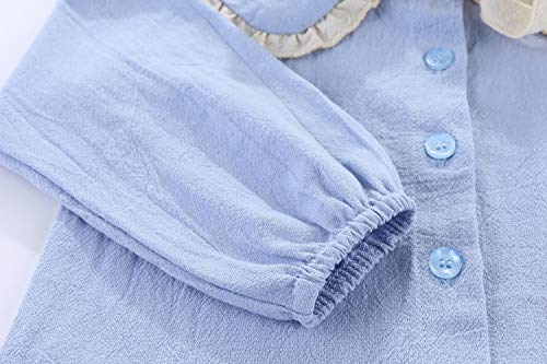 LittleSpring Girls Button Down Shirt with Peter Pan Collar Tie Bow Blouse3