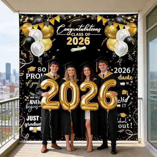 Tela de fondo graduación negro y dorado 78.7x70.8 pulg miniatura 7