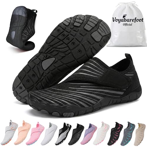 Barefoot Shoes for Women Men Lightweight Flexible Breathable Slip-On Walking Running Hiking & Water Shoes with Wide Toe Box (Black Adult Women 14 Numeric US Footwear Size System Medium)