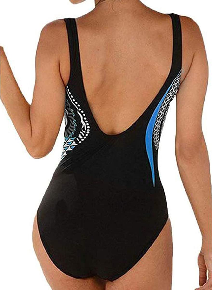 Yuson Girl Femme Elégant Maillot de Bain Vintage 1 Pièce Taille Haute Amincissant Imprimé Dos Nu Bra Push Up Rembourré Monokini Ventre Plat Straps