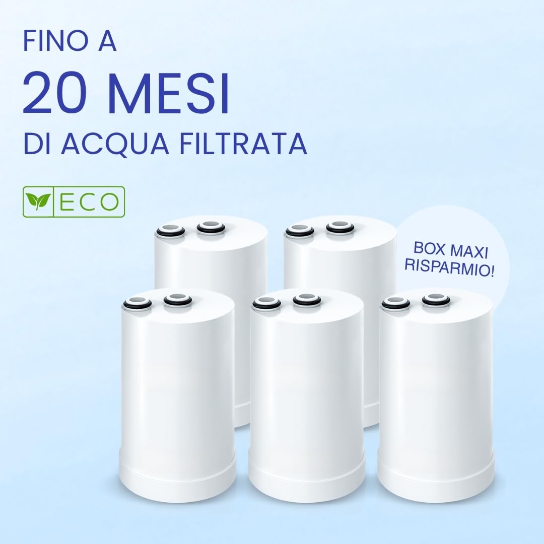 PURIT Filtri Compatibili Brita On Tap (600 L / 4 mesi) Cartuccia per Brita V-MF Riduce: cloro, PFAS, 99,99% dei batteri (5 Pezzi)