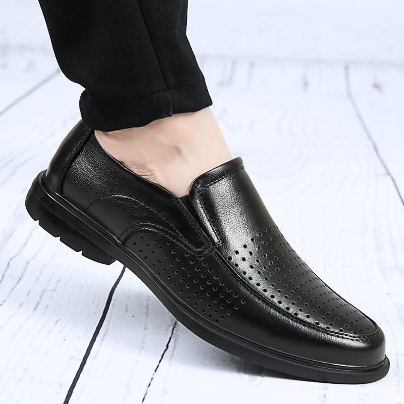 YZABEL Men's Slip-On Business Casual Shoes, Summer Breathable Hollow Oxfords Dress Shoes, Soft-Soled Non-Slip for Walking Outdoor Driving2