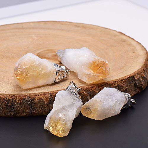 Hand Picked Rock Citrine Crystal Pendant Necklace 18 inches, Silver Tone