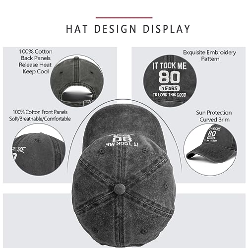 Image of 80th Birthday Gifts 80 Year Old Gifts Ideas for Men Women It Took Me 80 Years to Look This Good Hat Washed Cotton Hat