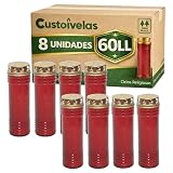 Vela Cirio con Tapa de Seguridad 60LL - Blanco 24,5 cm | Larga Duración para Cementerio, Exterior e Ceremonias | Llama Estable con Protección | Pack 24 Unidades (8, Rojo)