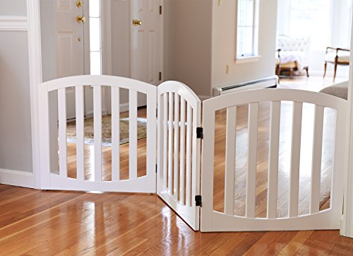 Arf pets Free Standing Wood Dog Gate, Step Over Pet Fence, 3 Panel, Foldable, Adjustable - White - Image 4