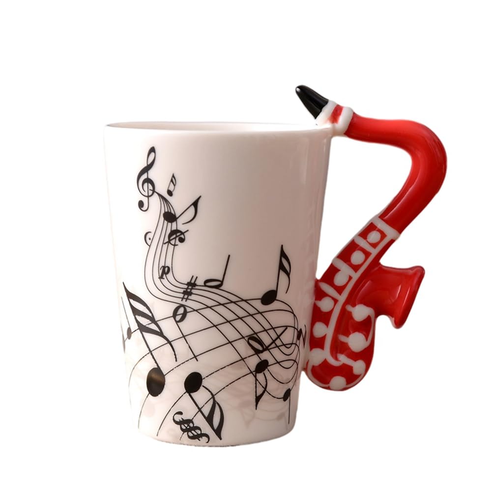 Asyduey 240Ml Music Ceramic Mug Music Ceramic Mug Cute Coffee Tea Milk Stave Mugs And Cups With Handle Novelty Gifts Saxophone