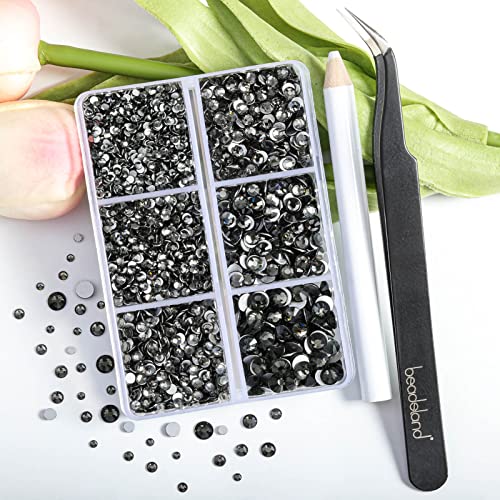 Beadsland 4300pcs Flatback Nail Rhinestones,Gray Round Crystal Rhinestones Gems for Crafts,Mixed 6 Sizes with Picking Tweezers and Wax Pencil Kit - Image 2