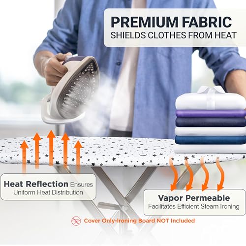 Image of Ironing Board Cover and Pad 15 inchx54 inch Extra Thick Natural Cotton, Scorch and Stain Resistant Padding, Standard Size Iron Board Cover with Fasteners Heavy Duty Elastic Edge, Heatproof Nightfall