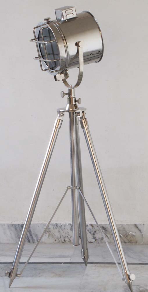 Nautical Photography Chrome Studio Floor Lamp Searchlight Spot Light Metal Tripod Stand
