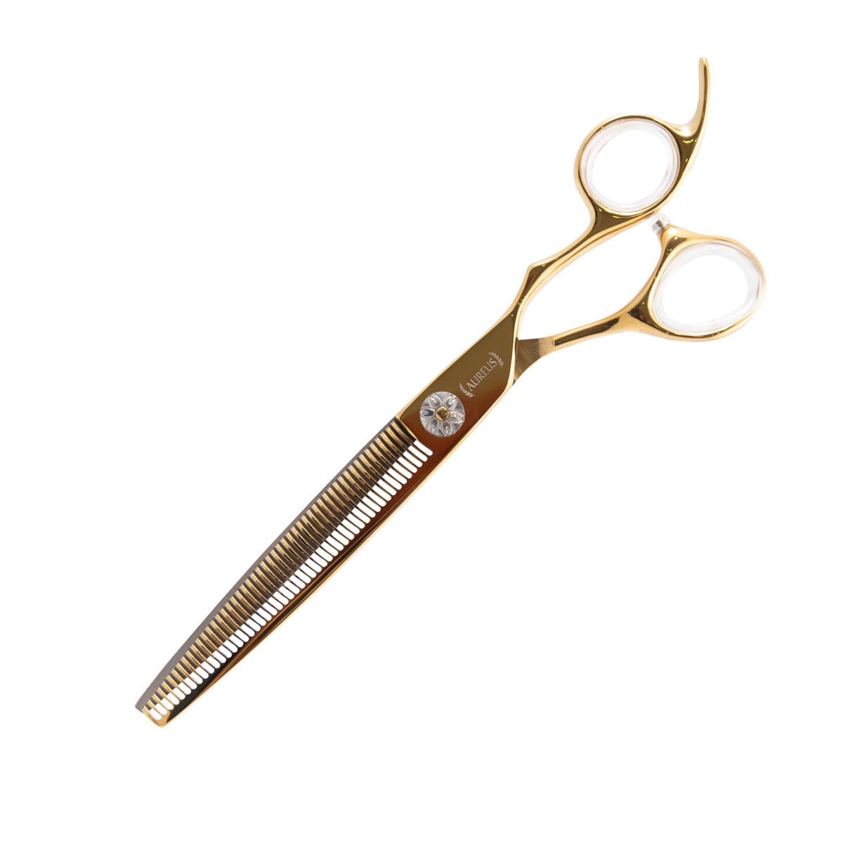 DezynaDog Aureus Gold Blender Dog Grooming Scissors - Professional Hair Scissors for Dog Grooming - Achieve Seamless Blending & Texturing - Professional Grade - Striking Golden Finish, 50 Tooth