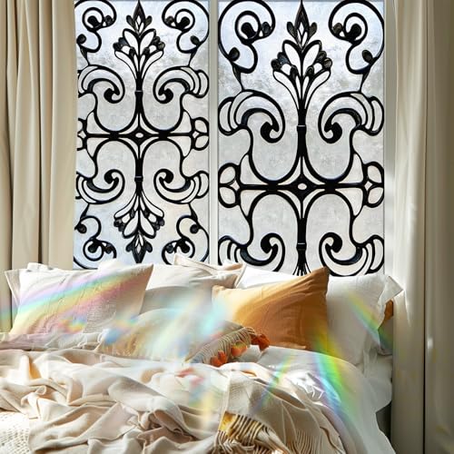 Image of Nuxovilar Black Fence Geometric Cling Window Privacy Film 17.5x39.3 PVC | Black Fence, Abstract Cling minimalist glass wrap, door privacy sticker for bathroom office home (Black Fence)