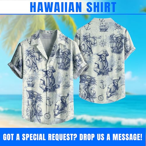 Pirate Hawaiian Shirt, Octopus Shirts Men, Skull Shirt for Women, Skull Hawaiian Shirts for Men, Mens Pirate Tee2