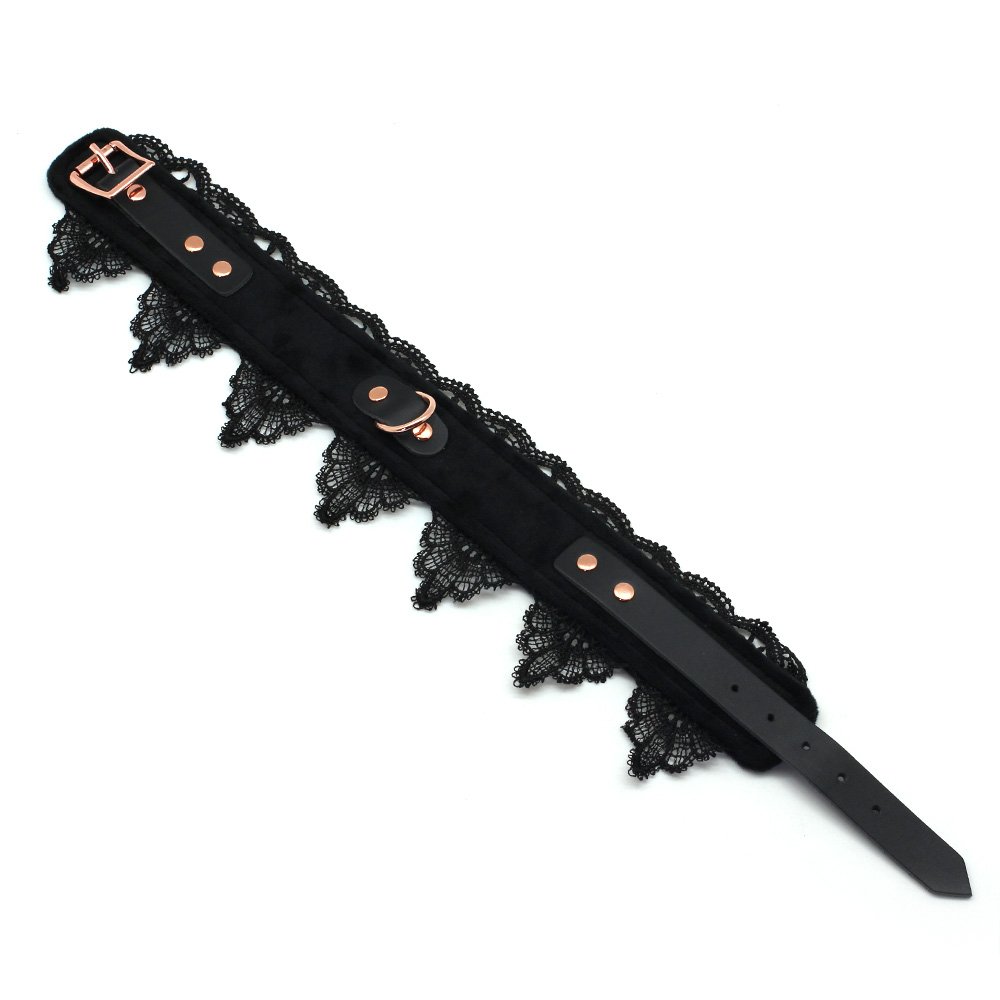 SMspade Collar de Cuero con Correa Kit Gargantilla de Encaje de Cuero con Plomo Conjunto para Mujer, Encaje Negro