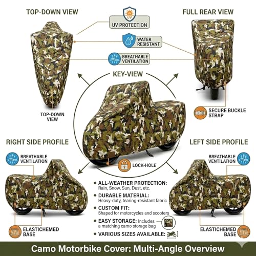 Image of 6X6 Heavy Duty Bike Cover for Shine 125, Water Proof Jungle Print, All-Weather Protection, Waterproof, UV Resistant, Dustproof, Windproof, Durable Outdoor Motorcycle Body Covers for Daily Use
