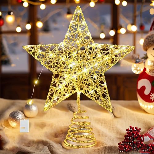Weihnachtsbaumspitze mit 20 LED, Christbaumspitze Stern, 18 x 22cm...