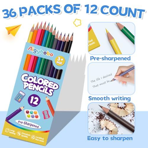Image of Aigybobo 432 Count Colored Pencils Bulk, 36 Pack Colored Pencils for Kids 12 Colors, Pre-sharpened Color Pencils, Bulk Coloring Pencils School Supplies for Teachers, Classroom Prizes, Art Supplies