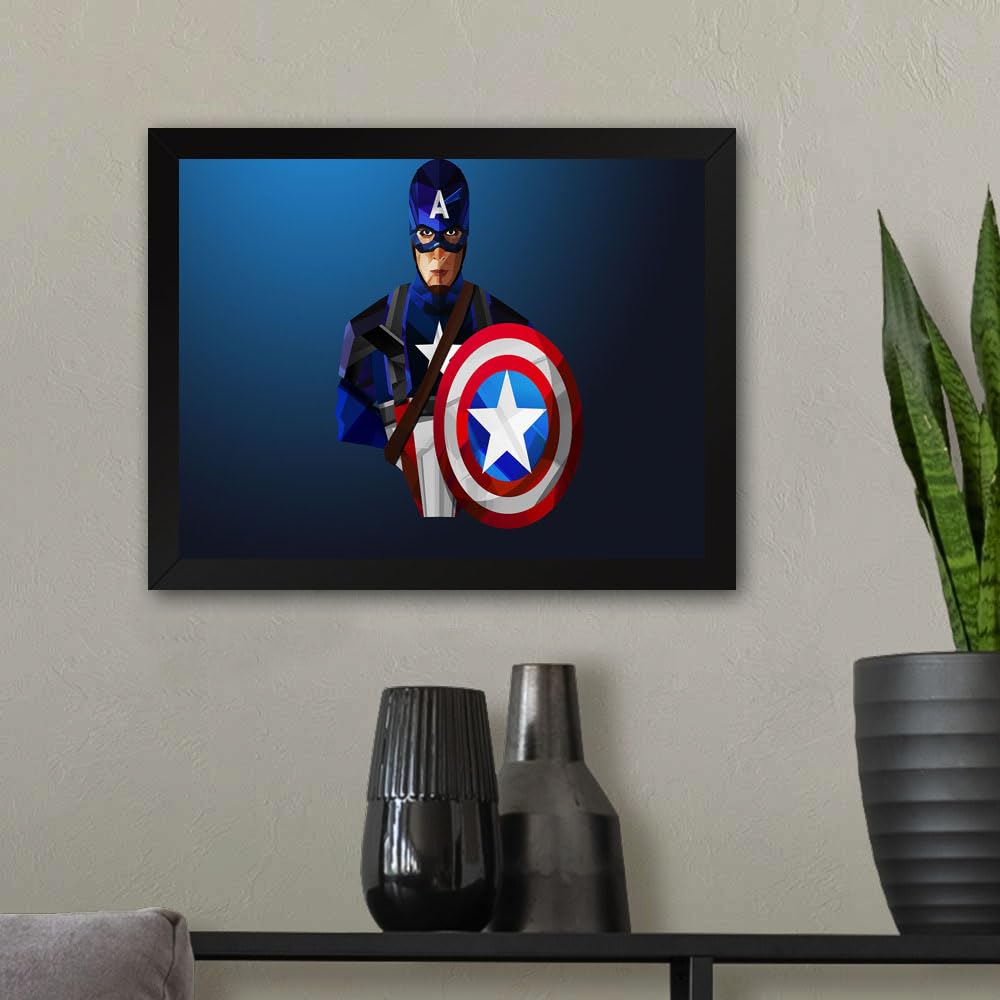 GADGETS WRAP Printed Photo Frame Matte Painting for Home Office Studio Living Room Decoration (11x9inch Black Framed) - Captain America Low Poly Art #1