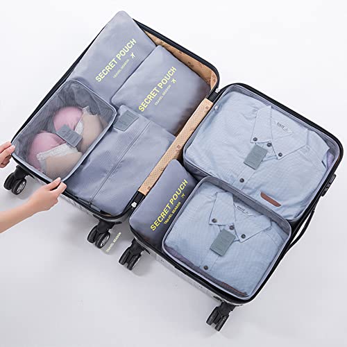 7 Set Packing Cubes for Suicase Packing Organizers Travel Luggage Organizers with Shoes Bag for Suitcase Travel Accessories, Grey