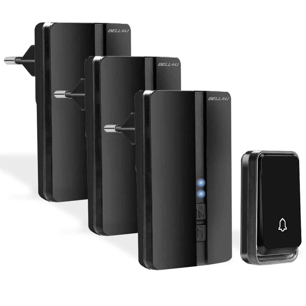 Campagnelli Wireless - Bell4U - Bell4U - Campagnelli Nero Portatile Esterno - 51 Suonerie - Indicatori LED - 50M Operativo a grande Distanza - 4 Volumi Selezionabili - 1x Trasmettitore e 3x Ricevitore