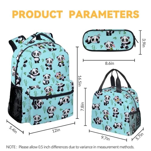 Panda Backpack with Lunch Box - Set of 3 School Backpacks Matching Combo - Funny Green Bookbag and Pencil Case Bundle4