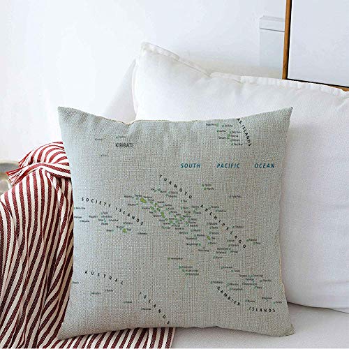 Tahití,Polinesia Francesa,Sociedad Cartográfica Geográfica,Marquesas,Pacífico,Archipiélago De Barlovento Funda De Almohada con Cremallera Funda De Cojín Lavables Fundas Cojines para Sofá 45X45Cm