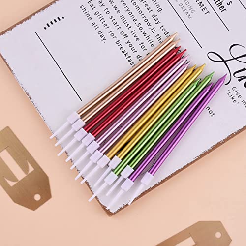Image of PHD CAKE Colorful Long Thin Metallic Birthday Candles, Gold Champagne Rose Gold Green Red Purple, Cake Candles, Birthday Parties, Wedding Decorations, Party Candles