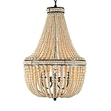 Modern 3-Light Wood Bead Chandelier, Farmhouse Wooden Beaded Chandeliers Hanging Ceiling Pendant...