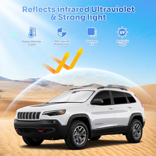 Image of Canvcle Sunshades for Jeep Cherokee 2014-2023 (Not for Jeep Grand Cherokee) Windshield Sun Shade Side Rear Window Shade Cover Sun Visor Shield Privacy Protection Keep Vehicle Cool Black 8PCS