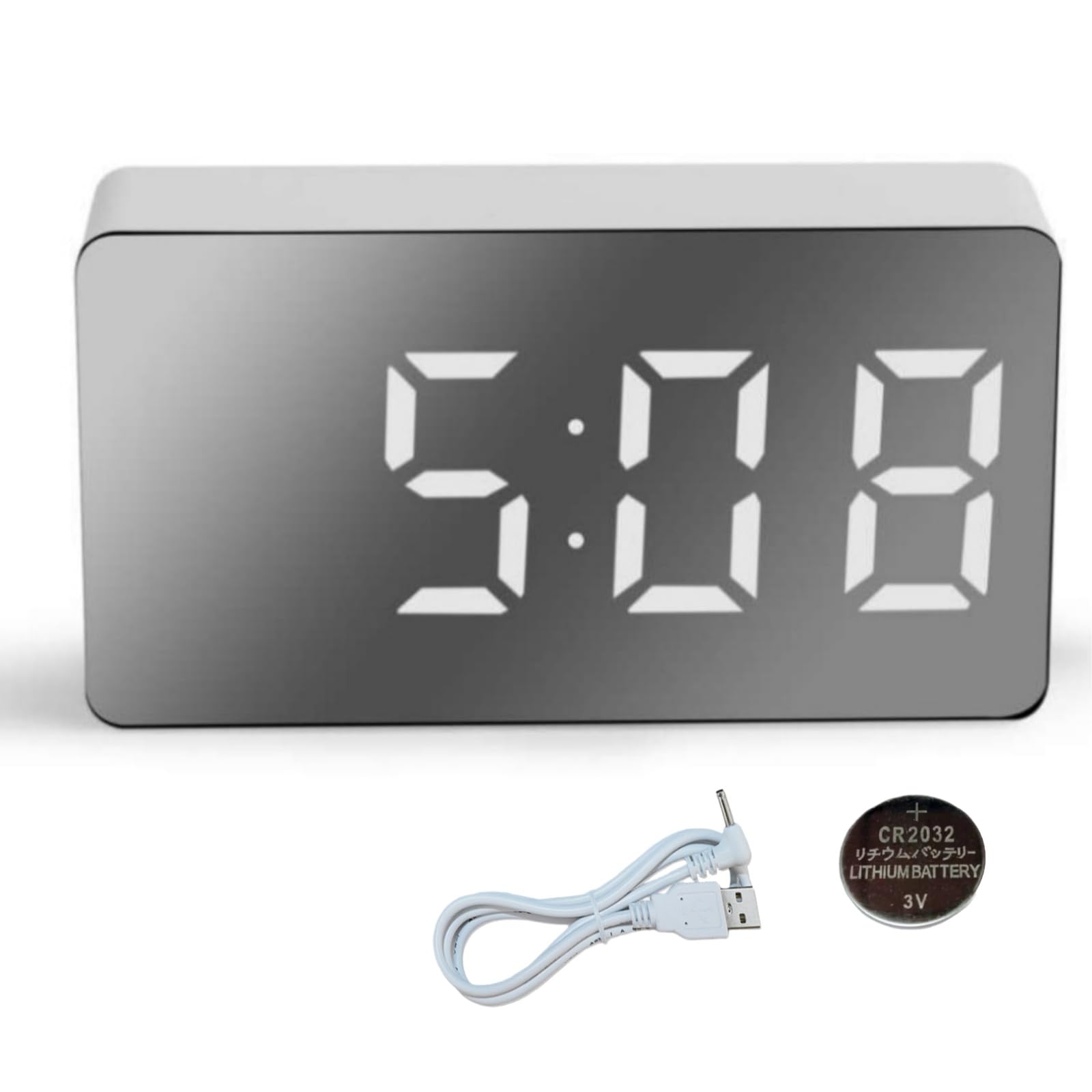 Digital Alarm Clock, Large LED Bac/klit Display,LED Alarm Clock with Time Date Temperature Snooze Sound Adjustable, Digital Al/arm Cl/ock Mains Powered Electric Battery,Silent Non Ticking#White