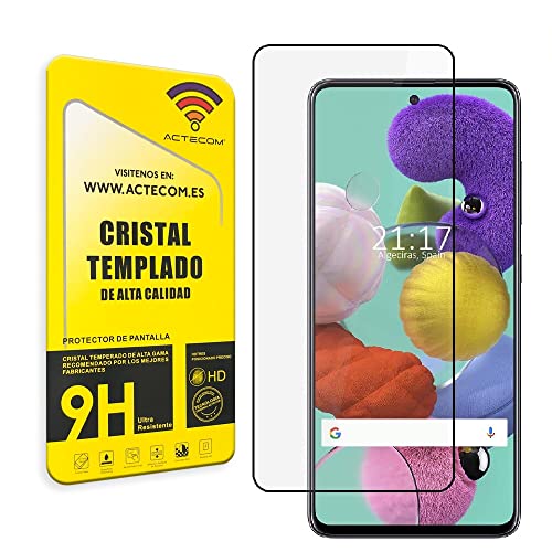 actecom Protector Pantalla compatible con Samsung Galaxy A52S Completo 3D 5D Negro Cristal Templado Completo A 52S 5G