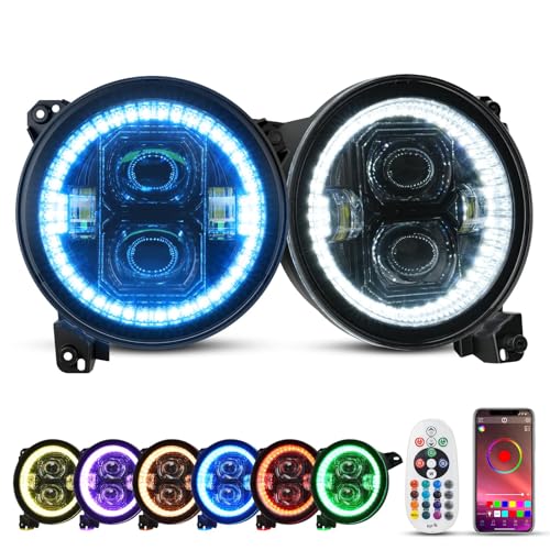 SUPAREE 9 inch LED Headlights Halo Ring Angel Eyes Remote Phone APP Control 9 Round DRL Fit for 2018-2026 Je-ep Wrangler JL Gladiator JT