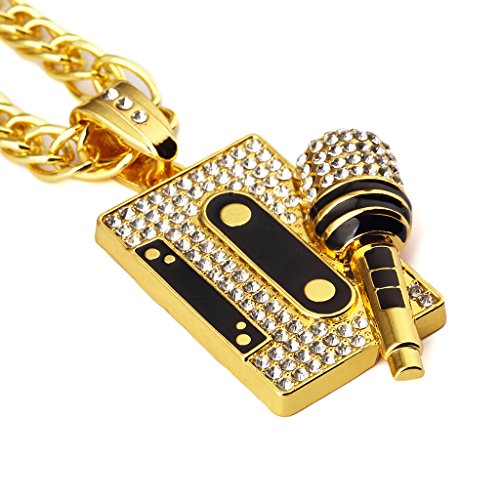 Tidoo Jewelry Men's Cool Hip Hop Tape&Microphone Pendant Golden Necklaces #TOP1