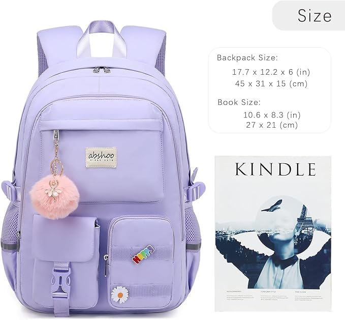 Image of Girls School Backpack with Small Zipper Pouch Fashion Nylon Backpack Multi Compartment Large Capacity Bag with Padded Shoulder Straps & Handle for School Travel Camping College